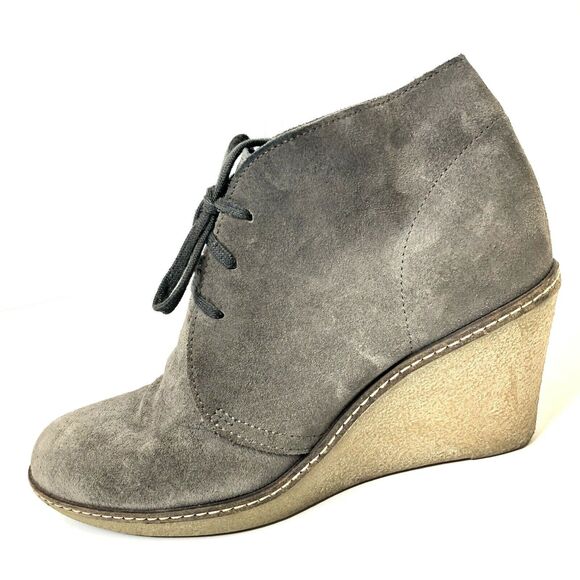 J Crew Womens Gray Suede Wedge Lace Up Booties Macalister Italy Size 8 - Picture 2 of 12